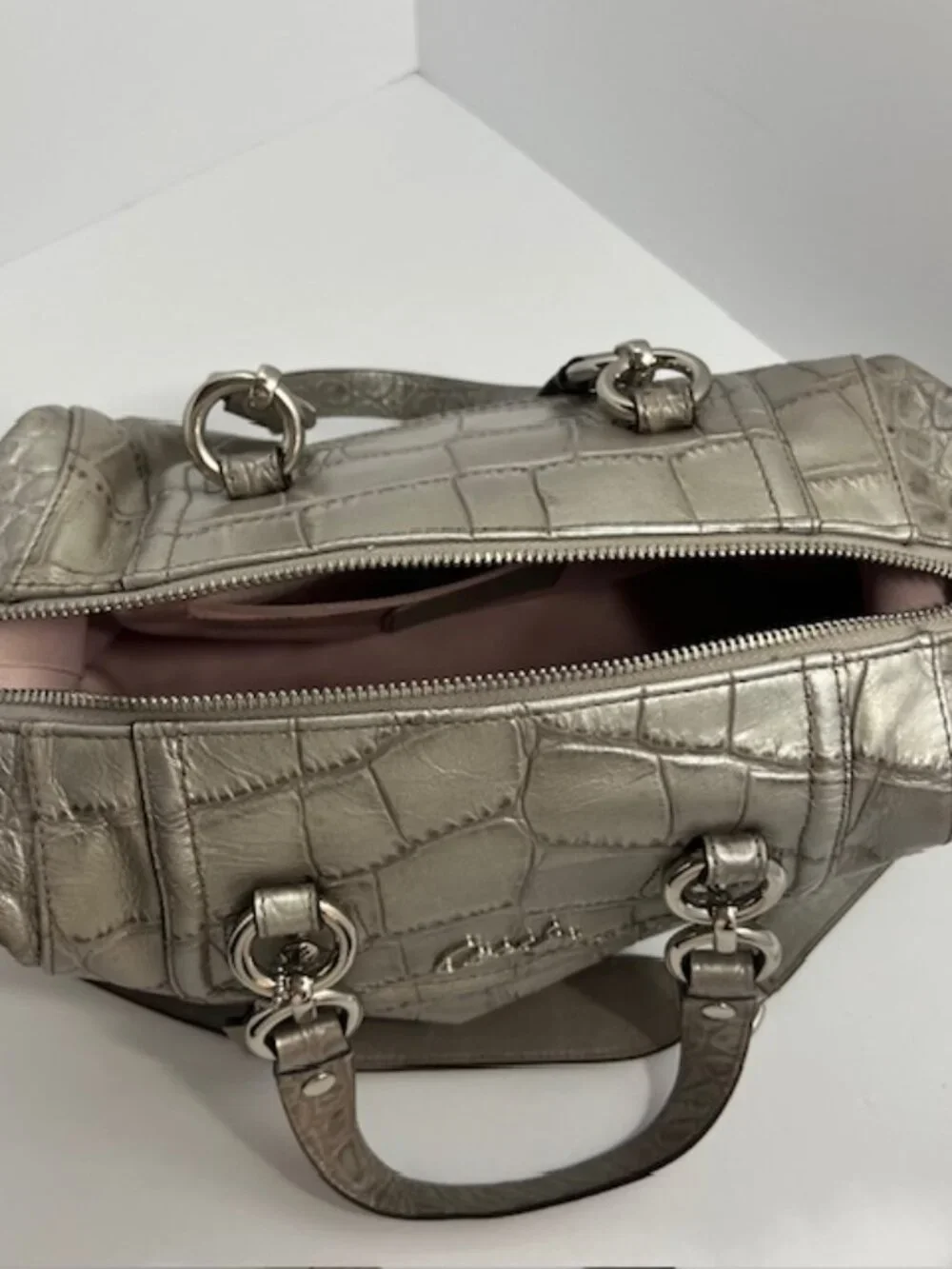 COACH ASHLEY CROC EMBOSSED LEATHER SATCHEL #20346 SILVER
